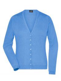 Blaue Strickjacke für Damen aus 100 % Baumwolle mit V-Ausschnitt und taillierter Passform